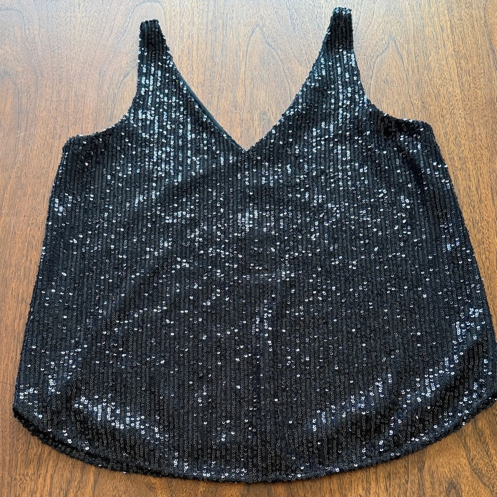 LOFT Sequin Black Sleeveless Top
